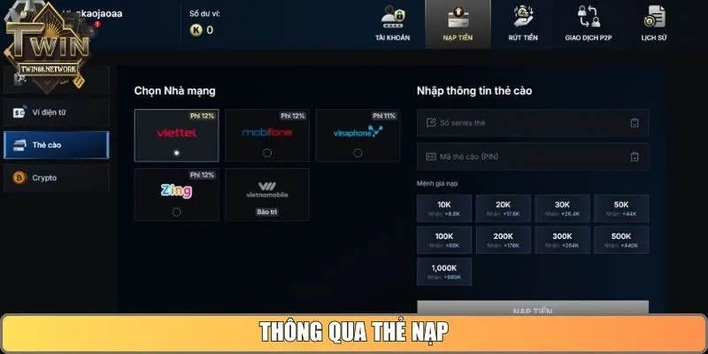 Thông qua thẻ nạp